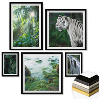 WANDBILDER 5er-Set - 50x50 cm & 20x30 cm & 40x60 cm Schwarzer Rahmen - Blätter und Blüten in verschiedenen Farben - Schwarz, Kunststoff (40/60cm) - ArtPrintCave
