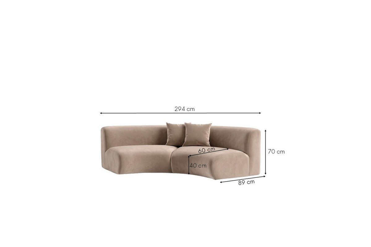 SOFA Round, Velvet-Stoff Bluvel, Latte, GRETA - Hellbraun, Holz (294/70/89cm) - Kaiser Möbel