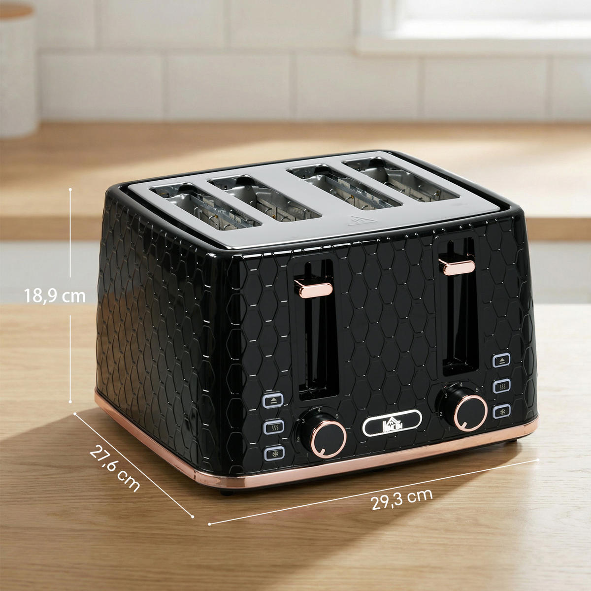 TOASTER für 4 Scheiben Schwarz - Schwarz, Kunststoff (27.6/18.9/29.3cm) - HOMCOM