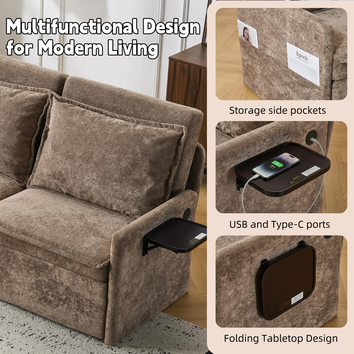 SCHLAFSOFA DE-33505 mit 5‑Stufen verstellbar Braun - Braun, Textil (172.5/95/71cm) - ComfortXL