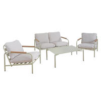 GARTENGARNITUR Hellgrün, Beige 1x 2-Sitzer Gartenbank, 2x Sessel und 1x Tisch-Set - Beige/Hellgrün, Metall - MCW