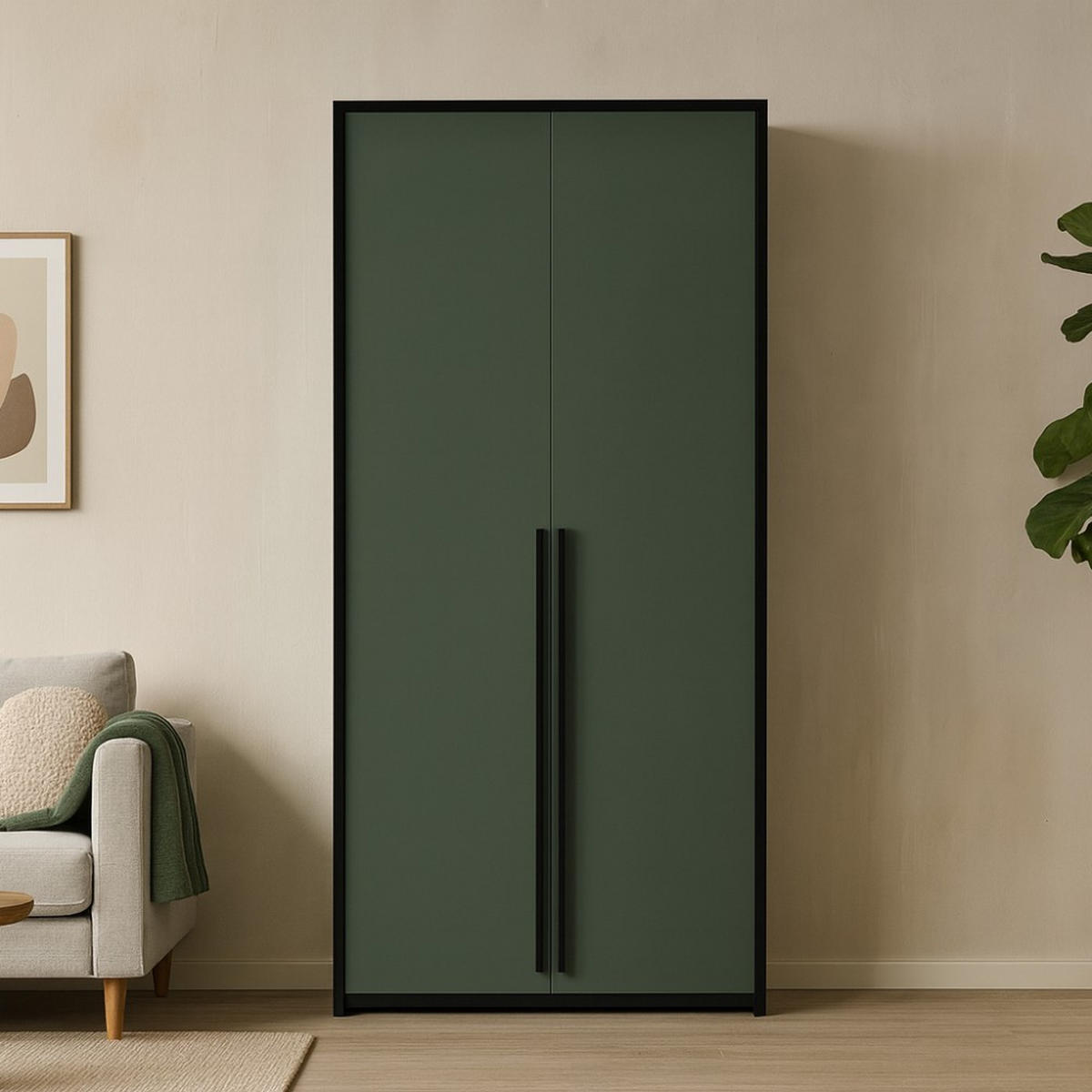 DREHTÜRENSCHRANK Giana mit 2 Türen, 105 cm, Flaschengrün - Dunkelgrün, Holzwerkstoff (105/215/64.5cm) - Beautysofa