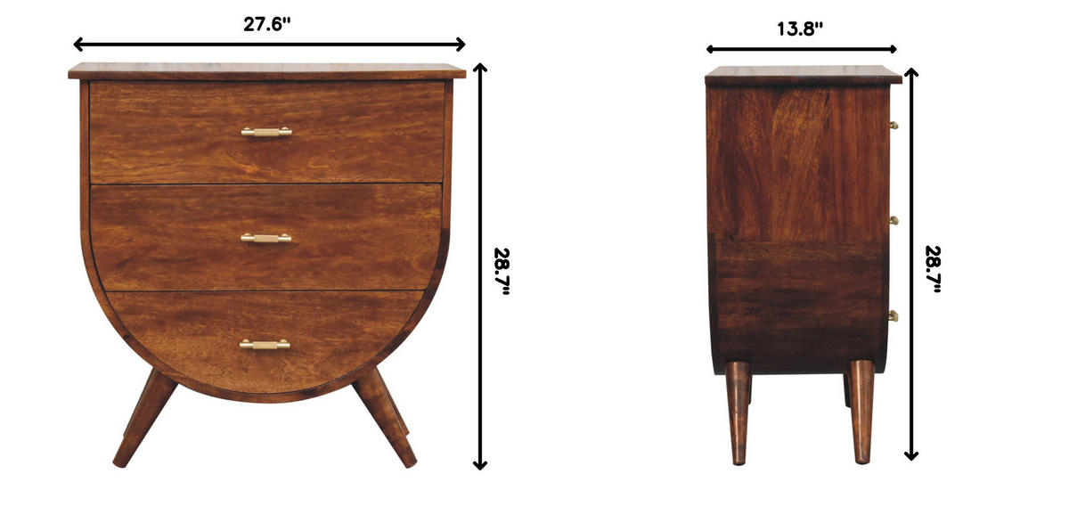 KOMMODE Agra, 3 Schubladen, Nordische Beine - Kastanienfarben/Messingfarben, Holz/Metall (70/73/35cm) - Artisan Furniture