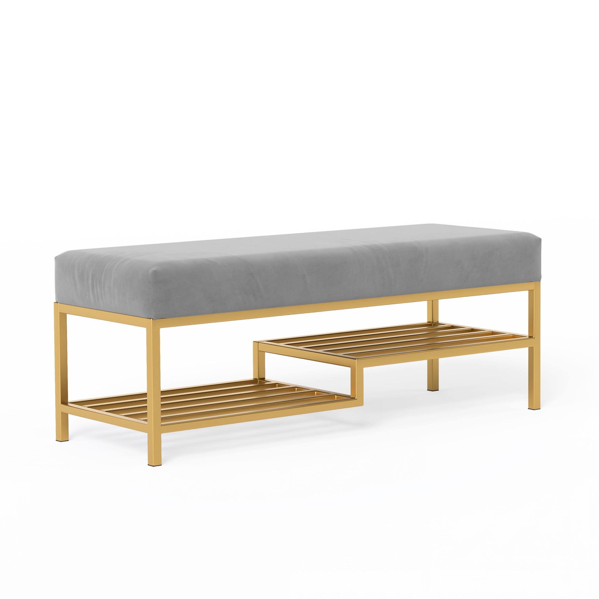 POLSTERBANK STEP 100 cm Gold / Grau ,Metallgestell - Grau, Metall (100/45/35cm) - Idohome