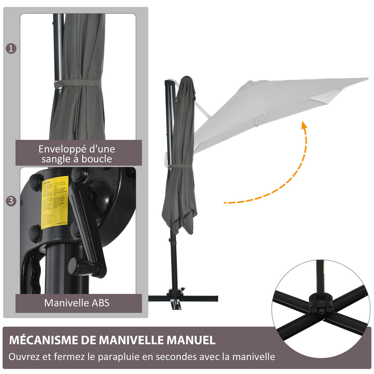 AMPELSCHIRM Grau 245/245/245 cm neigbar - Grau, Metall (245/245cm) - PANGIVO