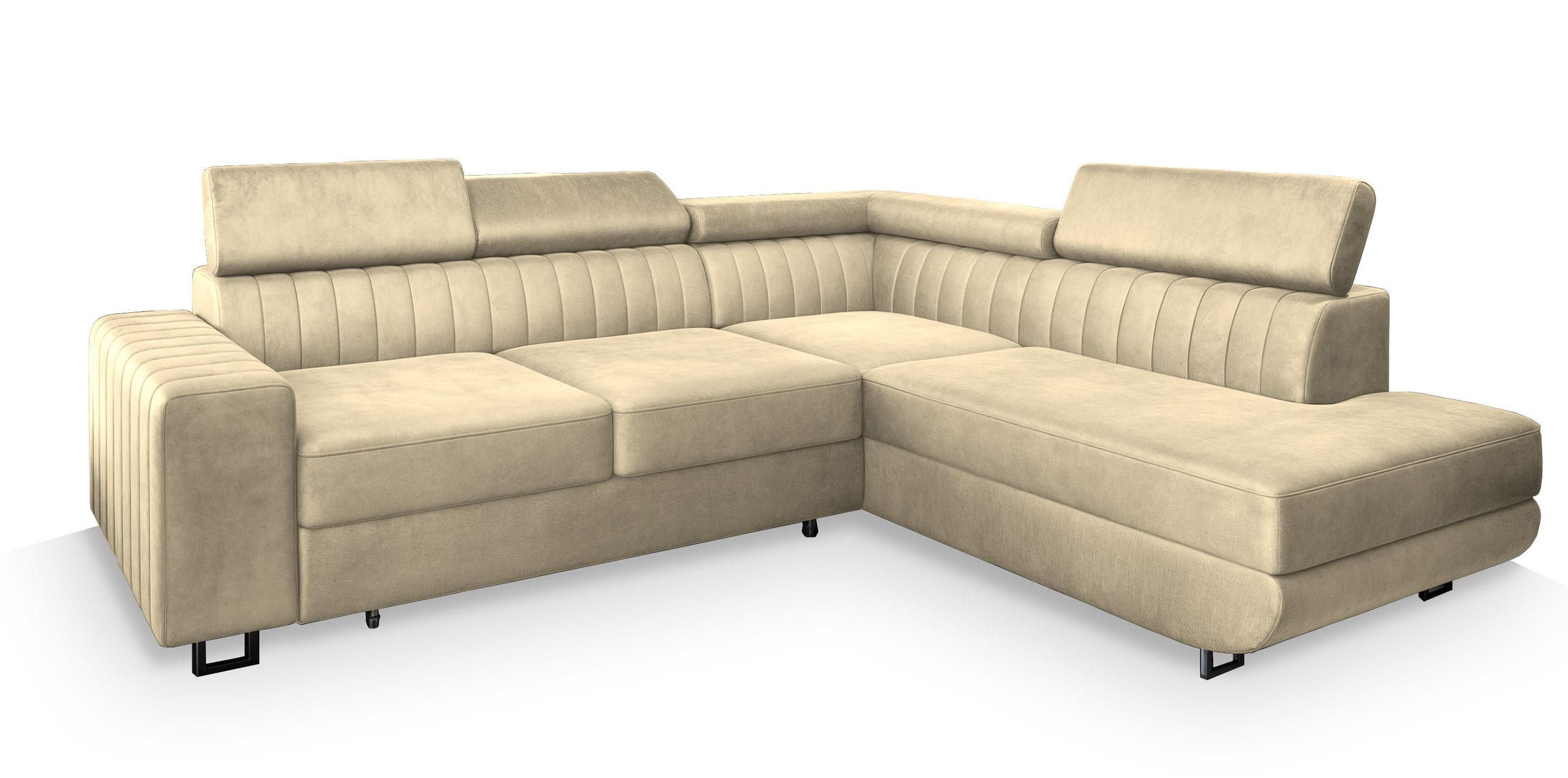 ECKSOFA NOLA R-S Creme Velours-Stoff mit Schlaffunktion - Creme, Holz (253/190cm) - MASSENO