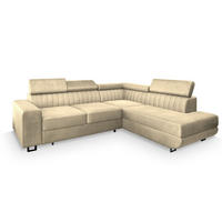 ECKSOFA NOLA R-S Creme Velours-Stoff mit Schlaffunktion - Creme, Holz (253/190cm) - MASSENO