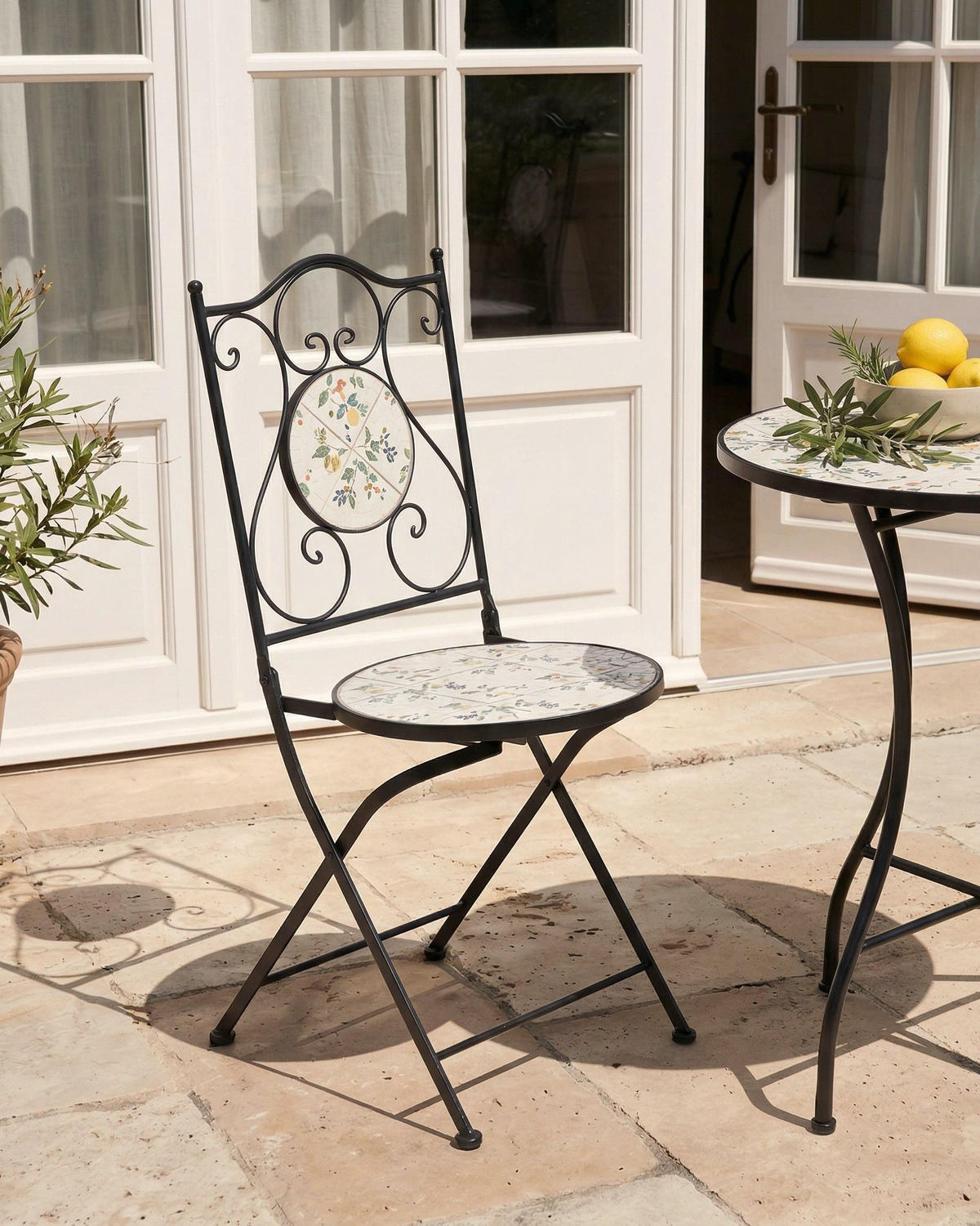GARTENSTUHL 2er-Set Metall Schwarz Collio - Weiß, Metall (40/90/45cm) - Beliani