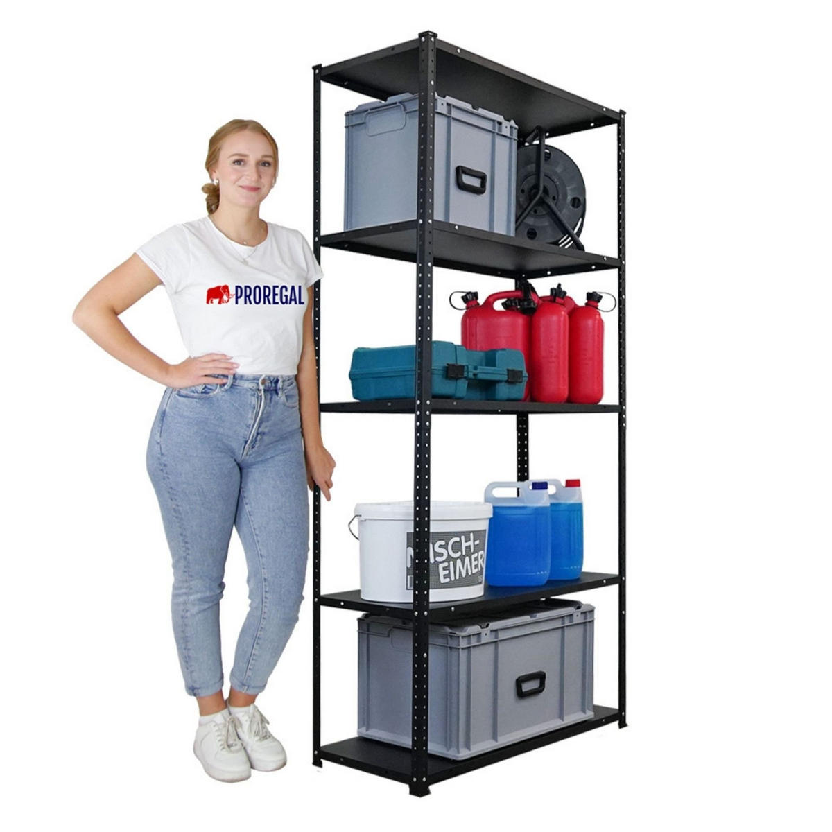 SCHRAUBREGAL Haldor 2er-Set 180x90x40cm Fachlast 100 kg Schwarz - Schwarz, Metall (180/180/40cm) - PROREGAL