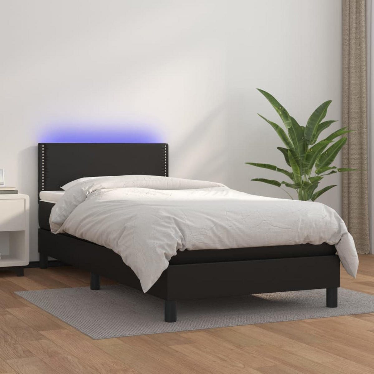 BOXSPRINGBETT MIT MATRATZE & LED SCHWARZ 90X200 CM KUNSTLEDER - Schwarz, Leder - vidaXL