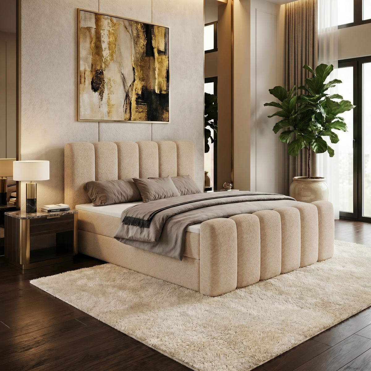 BOXBETT Nola mit Topper 160x200 Beige - Beige, Textil (160/200cm) - Luxkor24
