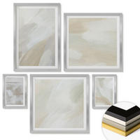 WANDBILDER 5er Set - 50x50 cm & 20x30 cm & 40x60 cm Silberner Rahmen - Abstrakte Pinselmalerei auf Leinwand - Silberfarben, Kunststoff (40/60cm) - ArtPrintCave