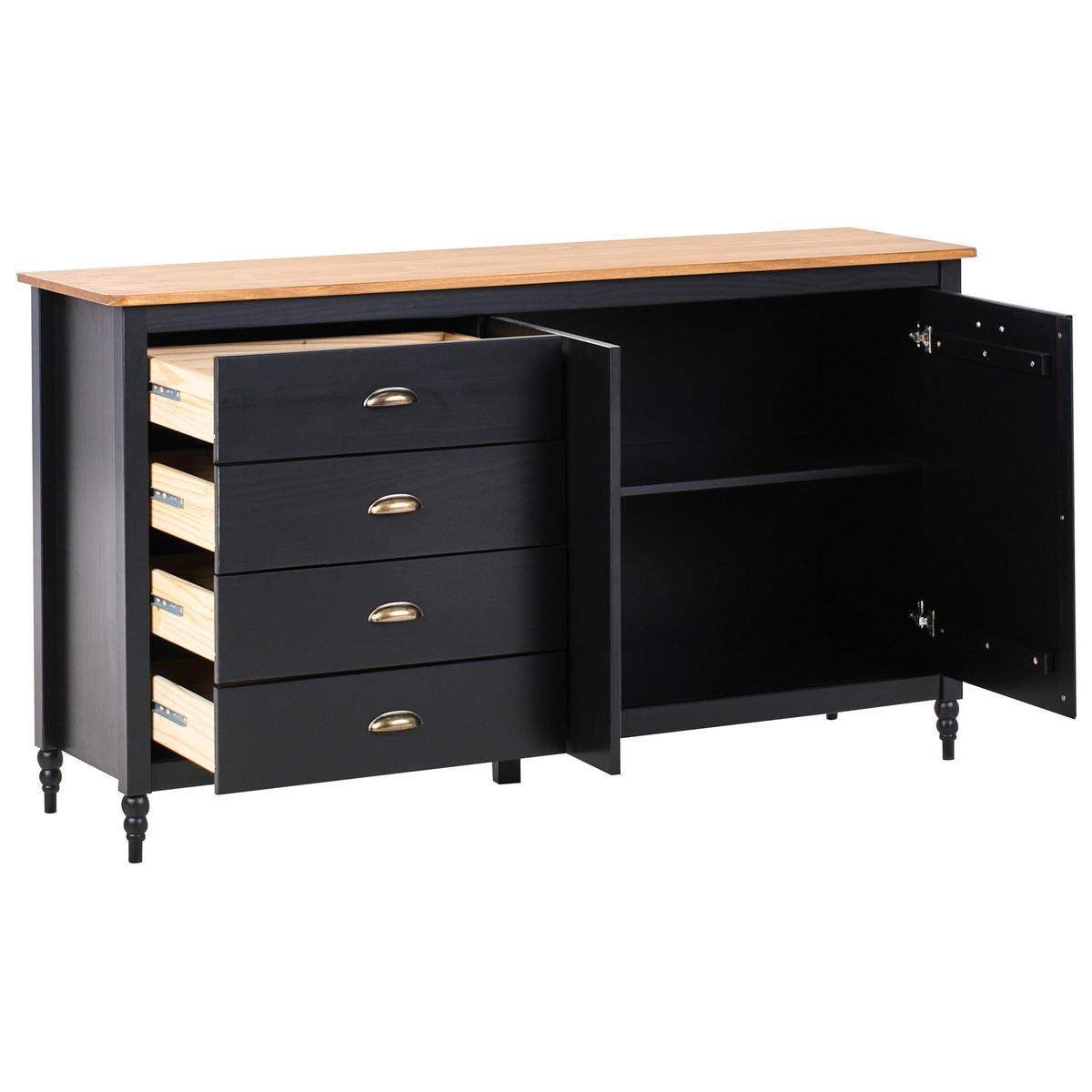 SIDEBOARD se 2 dveřmi Borovicové dřevo Černý Shillington - černá, dřevo (150/83/40cm) - Beliani