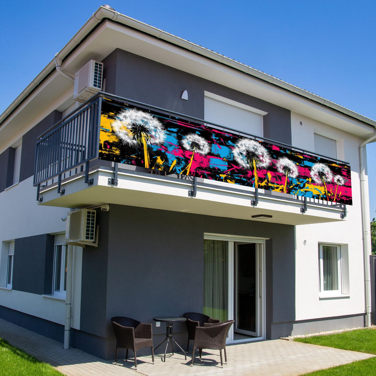 BALKON-SICHTSCHUTZ Straßenkunst - Bunt - Wand - Schwarz, Kunststoff (500/95cm) - MuchoWow