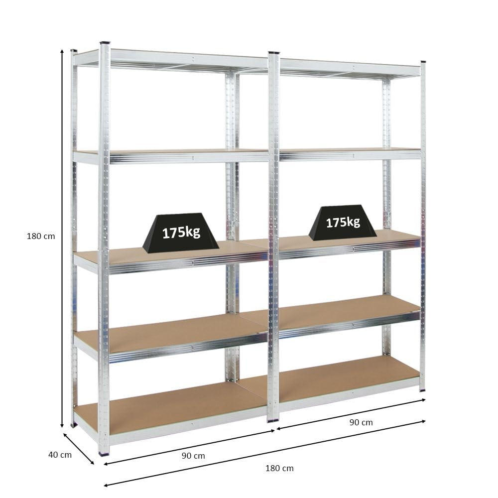 KELLERREGAL Gorilla 2er-Set mit 2x 180x90x40 cm Fachlast 175 kg Verzinkt - Silberfarben, Metall (90/180/40cm) - PROREGAL