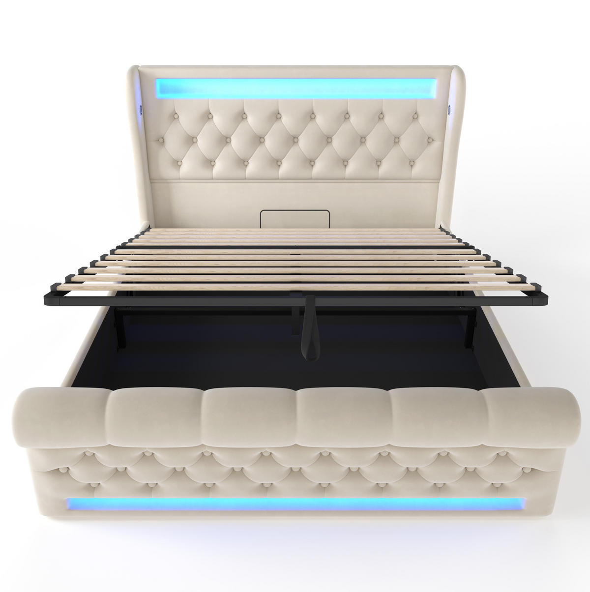 POLSTERBETT 140/190 cm Beige mit LED-Beleuchtung und USB- und Type-C-Anschlüssen - Beige, Textil (140/190cm) - Flora Grace