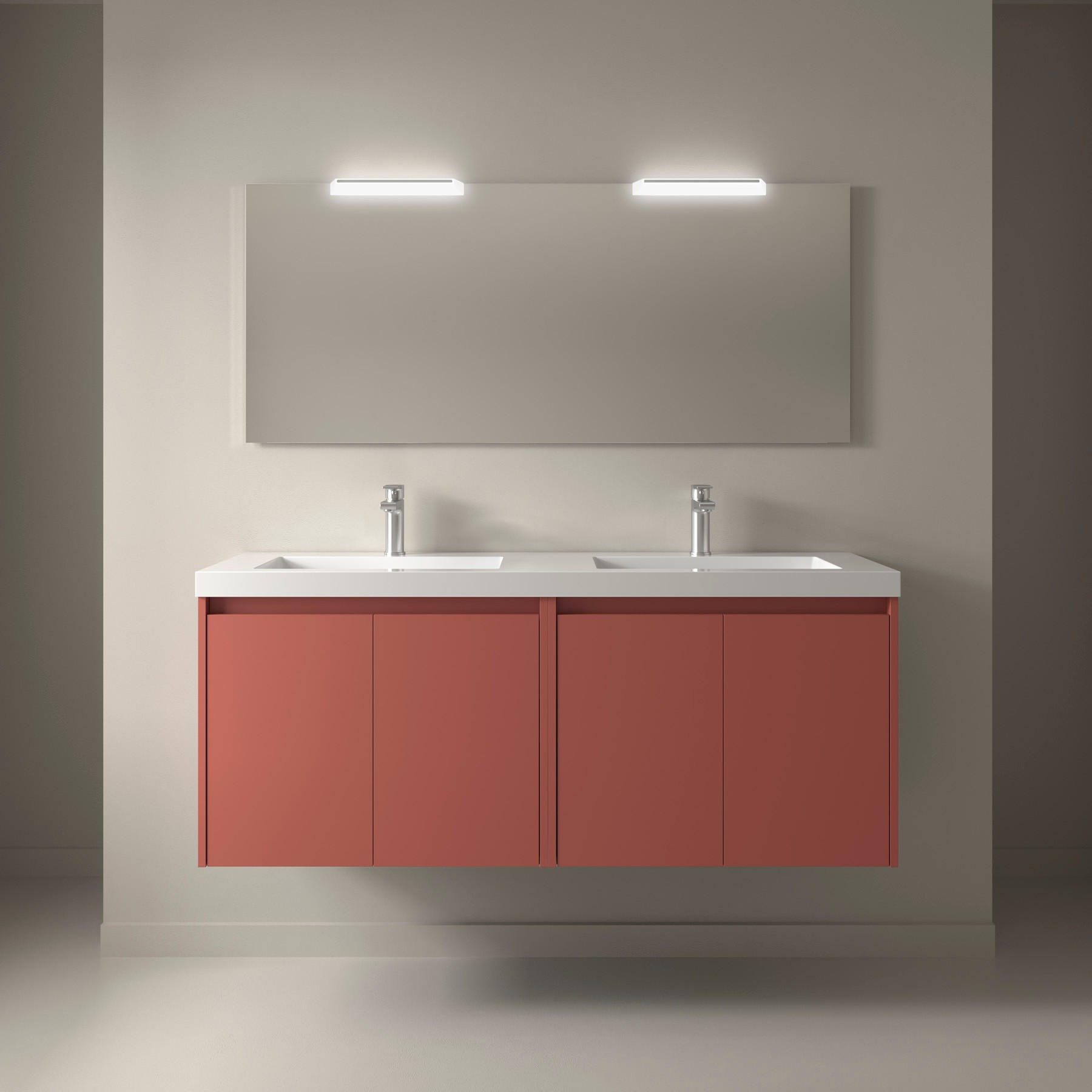 BADEZIMMERMÖBEL NOJA 1400 4 Türen RED SATIN + Waschtisch + Spiegel - Rot/Schwarz, Metall (45/54/140cm) - Salgar