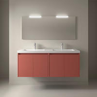 BADEZIMMERMÖBEL NOJA 1400 4 Türen RED SATIN + Waschtisch + Spiegel - Rot/Schwarz, Metall (45/54/140cm) - Salgar