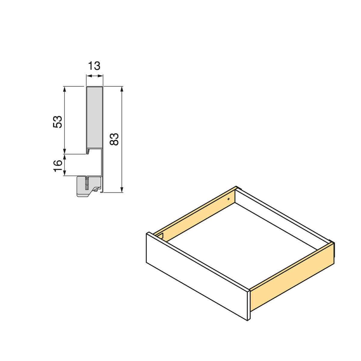 AUSSENSCHUBLADE Vertex mit 3D-Regelung, Höhe 83mm, 40Kg, Tiefe 450mm, Stahl, Weiß lackiert - Weiß, Metall (1.3/9/45cm) - EMUCA