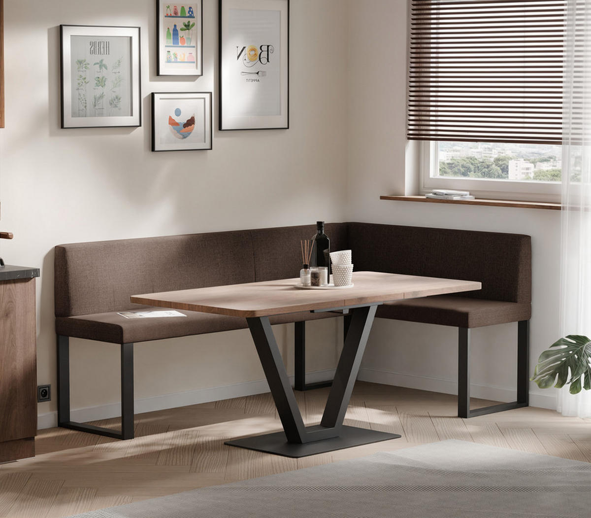 ECKBANK rechts SANA U Webstoff glatt, 168/168 cm Braun - Braun, Textil/Metall (128/168cm) - Idohome