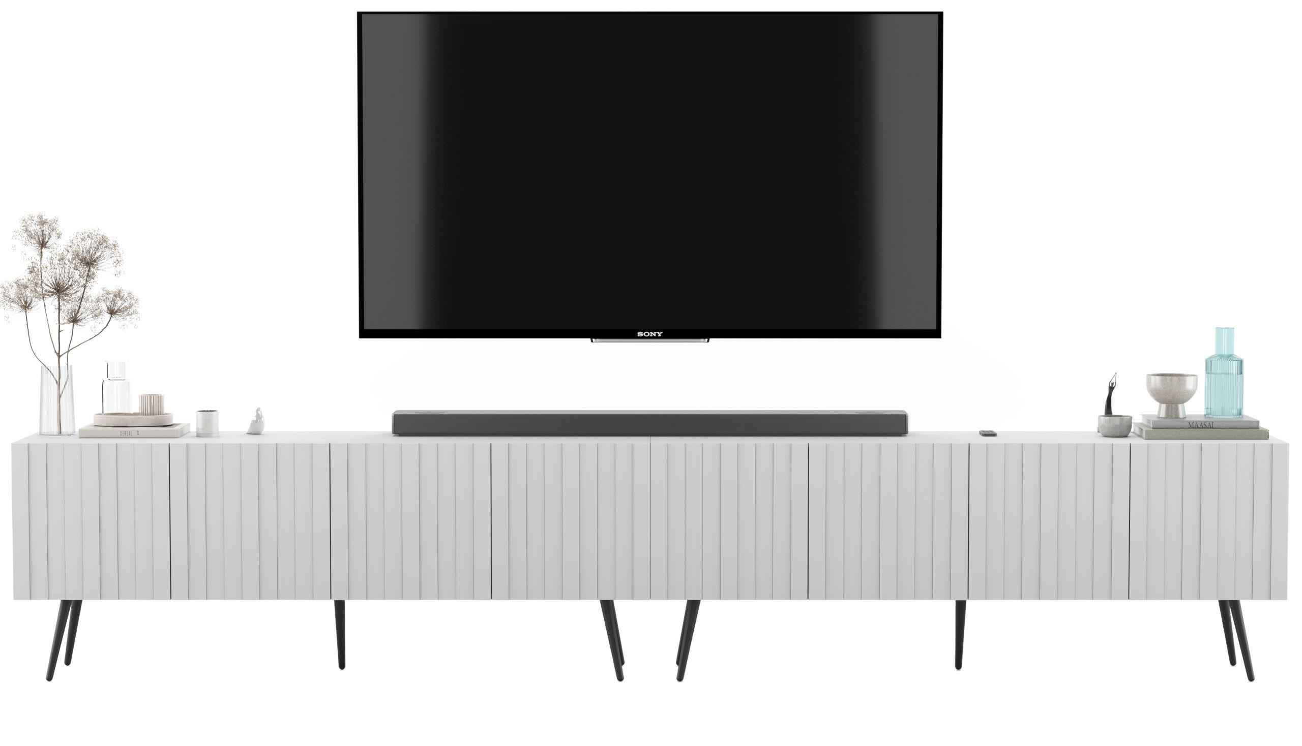 TV-LOWBOARD 2-er Set Elpis Weiß Matt mit Metallbeinen 150 cm Glamour - Schwarz/Weiß, Holzwerkstoff (300/60.5/36.5cm) - Meble Lindner
