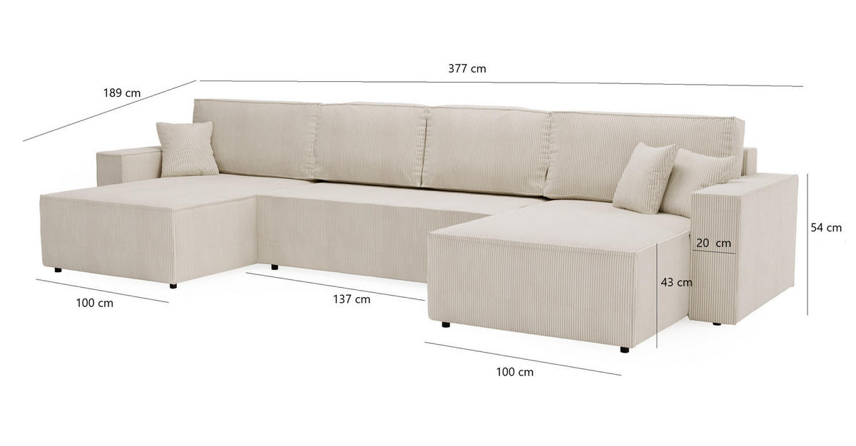 ECKSOFA 380 cm Bergamo U mit Bettkasten, Samt, Dunkelgrau - Dunkelgrau, Holz (377/189cm) - Emporius