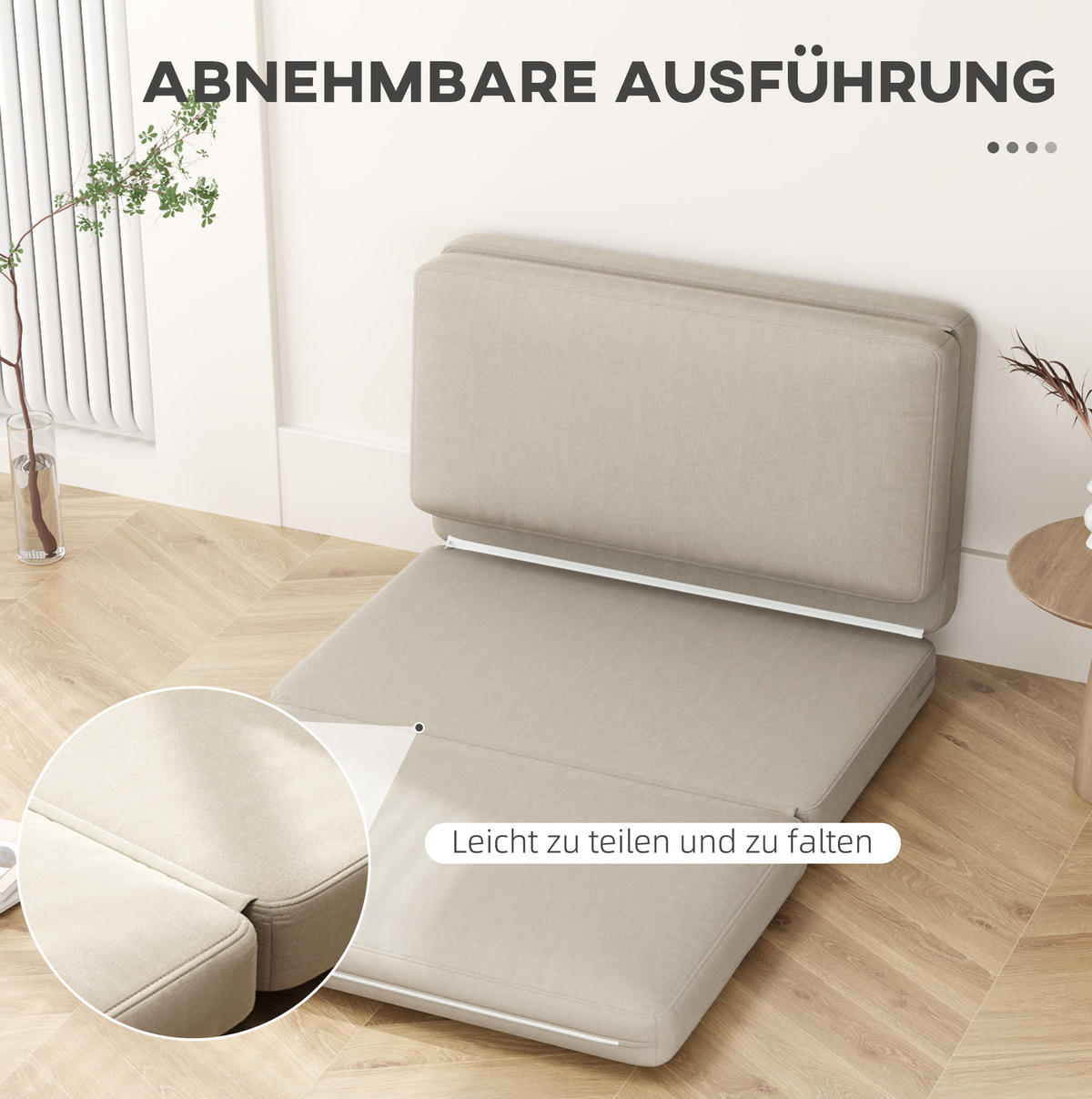BODENSOFA aus Polyester, 3-in-1 klappbar als Sessel & Schlafmatratze, 120/275/10 cm, Beige - Beige, Textil (120/10/275cm) - Redom