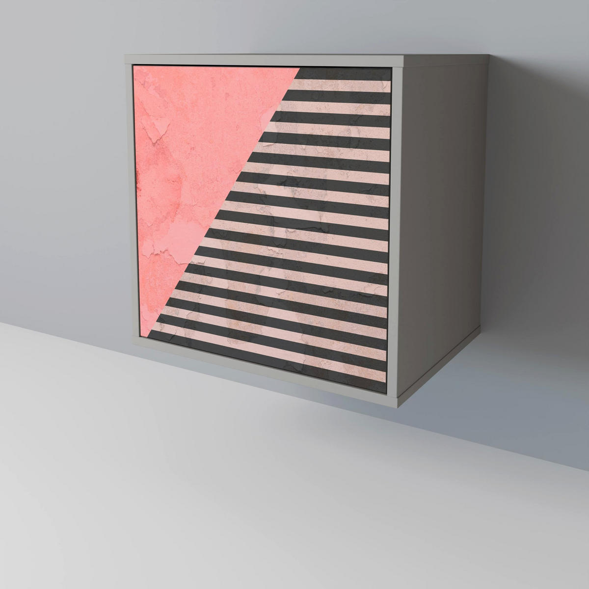 SIDEBOARD GLAMOROUS STRIPE, Grau, 57,5x42x72,5 cm, Schwarze Metallfüße - Multicolor/Schwarz, Holzwerkstoff/Metall (57.5/72.5/42cm) - SpaceRebels