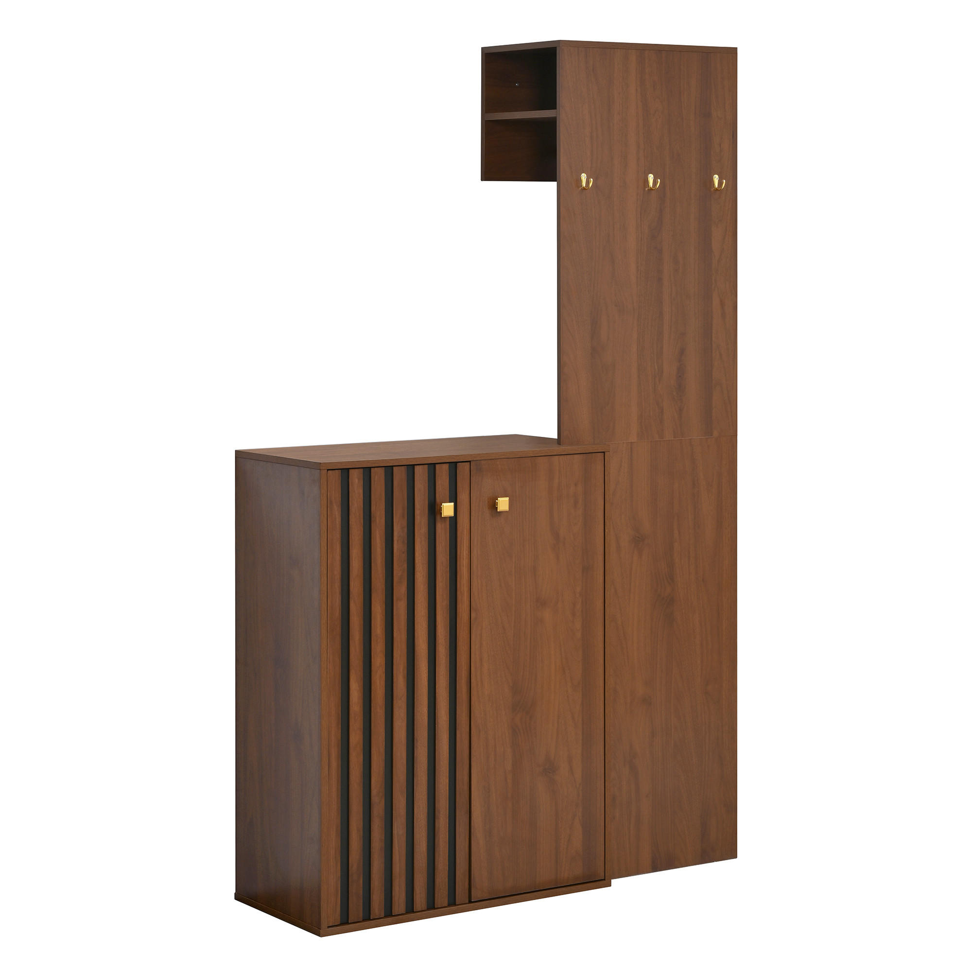 SCHUHSCHRANK aus MDF 115x38,5x191,5cm in Nussbaum mit Garderobe - Nussbaumfarben, Holzwerkstoff (115/191.5/38.5cm) - Modfu