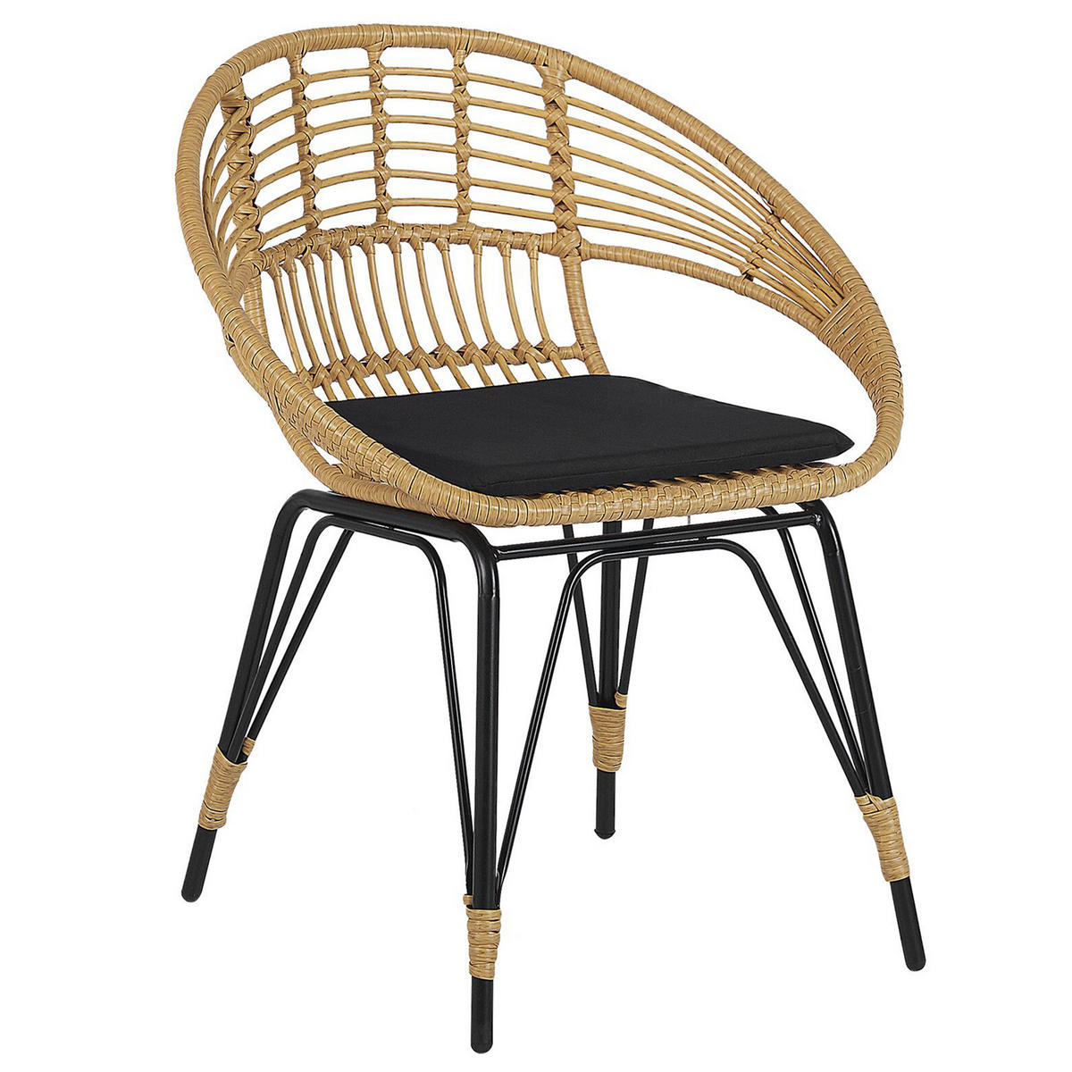 BALKONSET 2-Sitzer Rattan natürlich Auflagen schwarz Pellaro - Beige/Schwarz, Kunststoff/Textil - Beliani