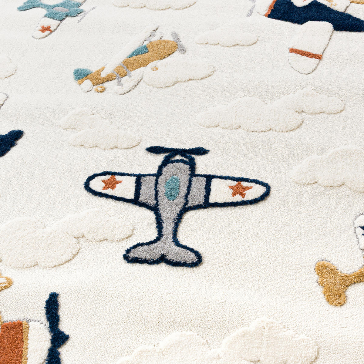 KINDERTEPPICH Beige Flugzeug - Mittelflor Rechteckig Weich 120 x 170 cm - Multicolor/Creme, Textil (120/170cm) - Mazovia