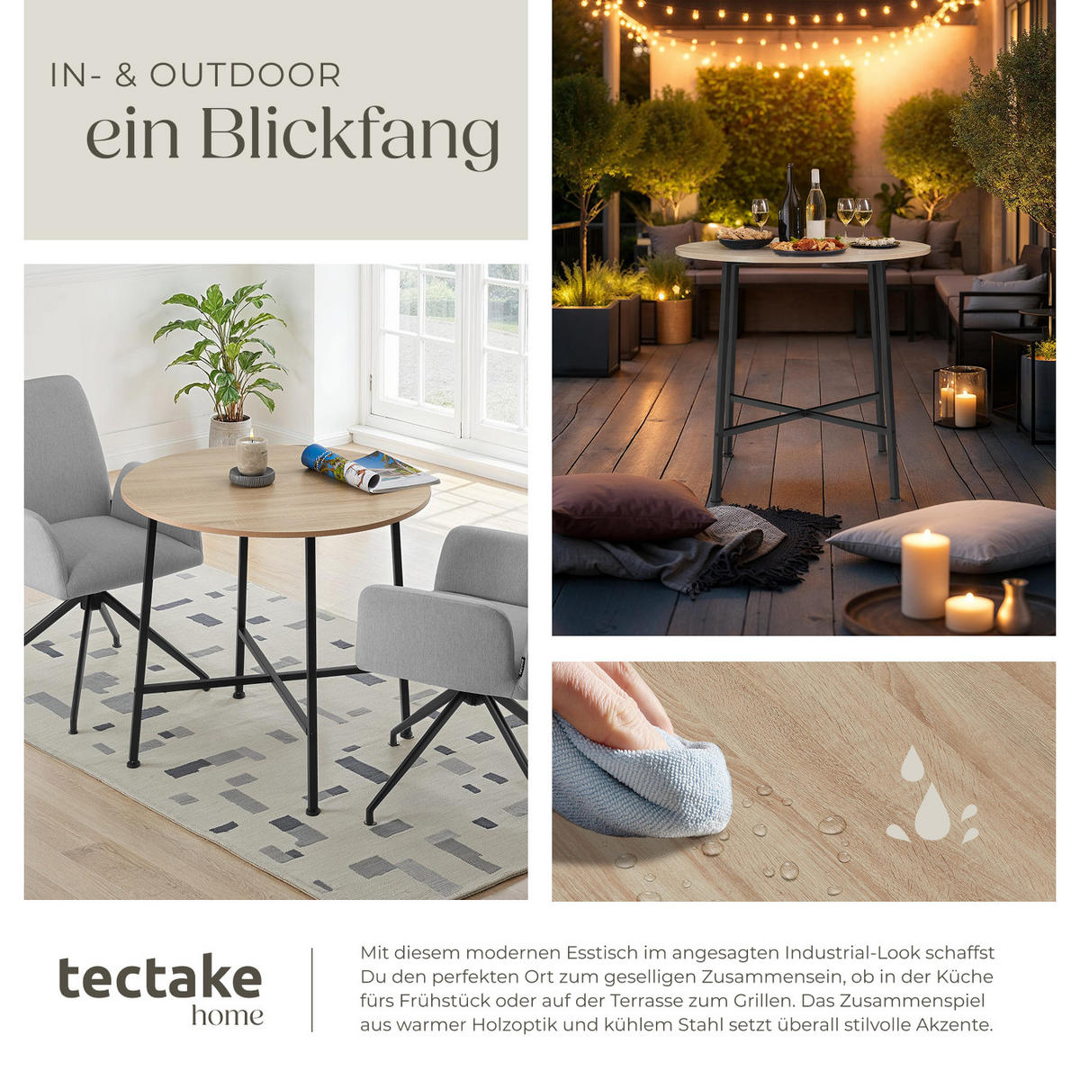 ESSTISCH Ennis,80 x 76 cm,Industrial Holz hell, Eiche Sonoma - Naturfarben, Holz (80/80/76cm) - tectake
