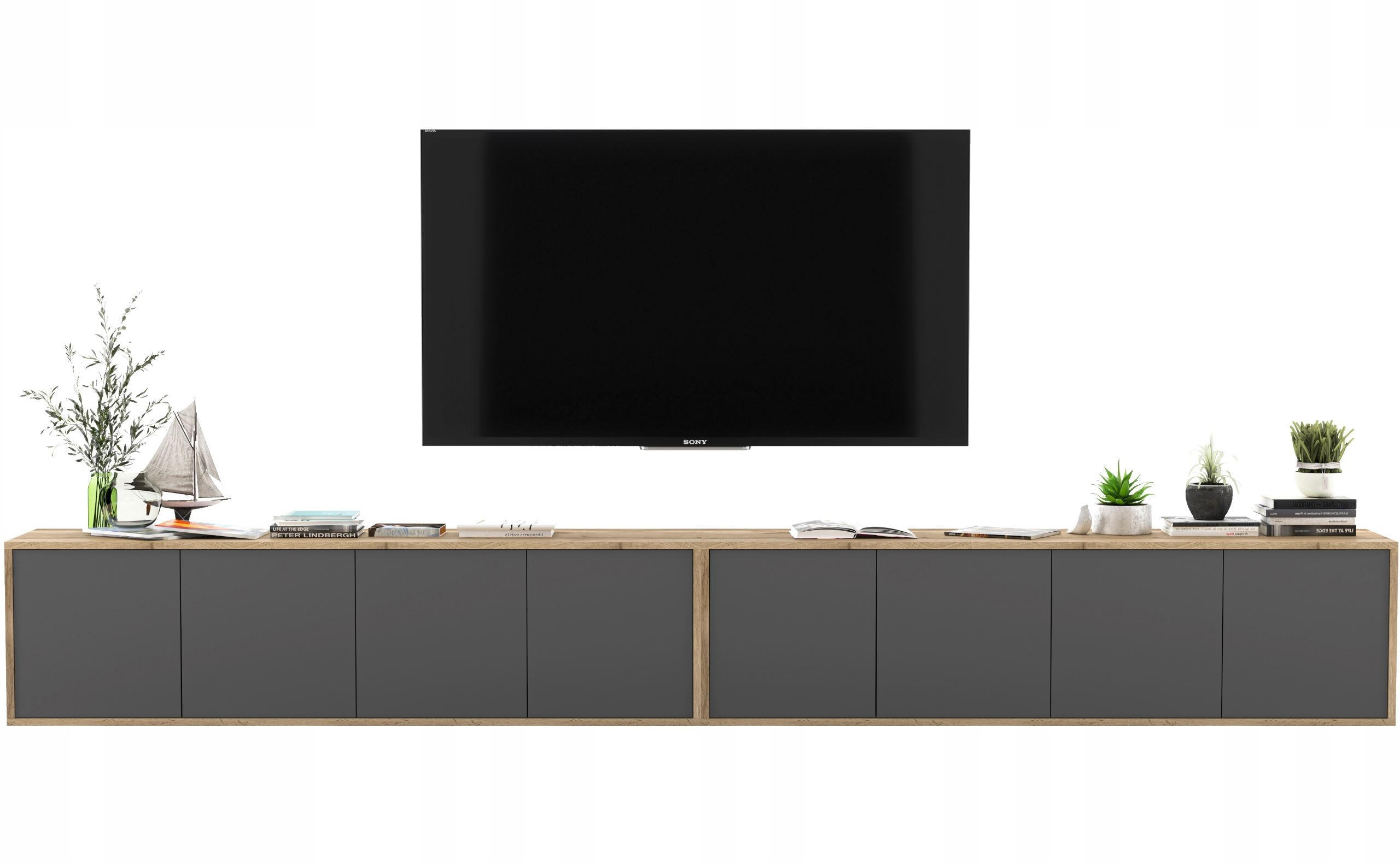 TV-LOWBOARD 2-er Set Apollo2 Eiche wotan Graphit Matt 150 cm - Graphitfarben, Holzwerkstoff (300/39/35cm) - Meble Lindner