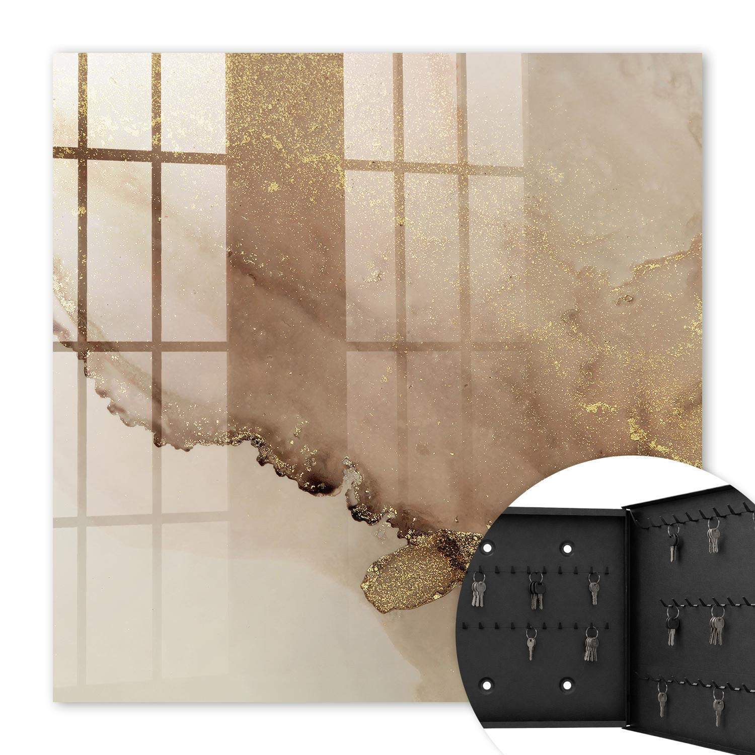SCHLÜSSELBOX Schwarz 30x30 cm- Türöffnung nach rechts - Künstlerische Abstraktion - Beige, Metall (30/30/5cm) - TULUP