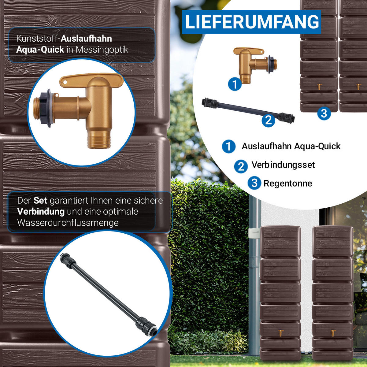 WANDTANK-SET 700 L dark 2 x 350 L inkl. Verbindungsset - Dunkelbraun, Kunststoff (130/184/39cm) - 4rain