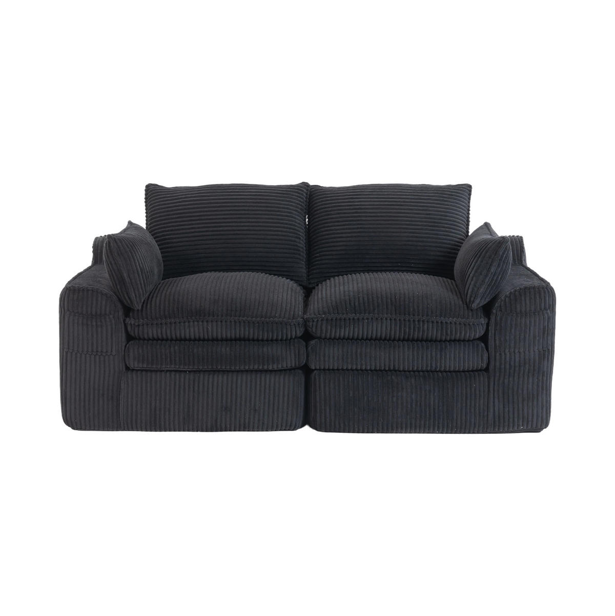 2-SITZER-SOFA 191/94/85 cm schwarz aus Cord mit Seitentaschen und Federkern - Schwarz, Textil (94/85/191cm) - Modenvie