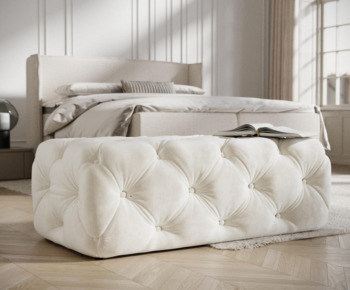 POUF Cosimo Creme Samtstoff - Creme/Schwarz, Holz/Holzwerkstoff (130/39/65cm) - Maison de Reve