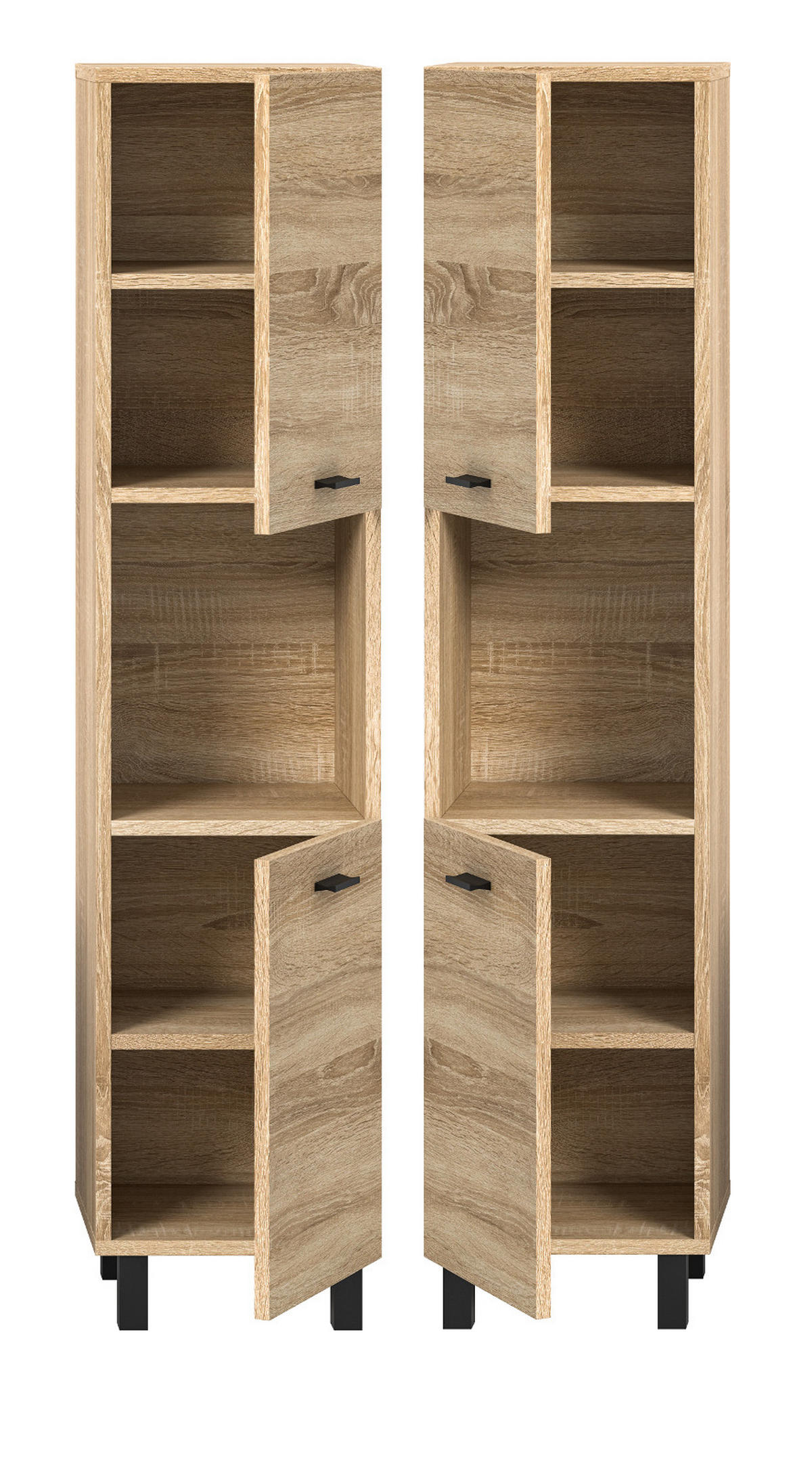 MIDSCHRANK Eiche 30 cm, Badschrank stehend oder hängend - Eichefarben/Schwarz, Holzwerkstoff/Kunststoff (30/125/29cm) - Inn.Furn