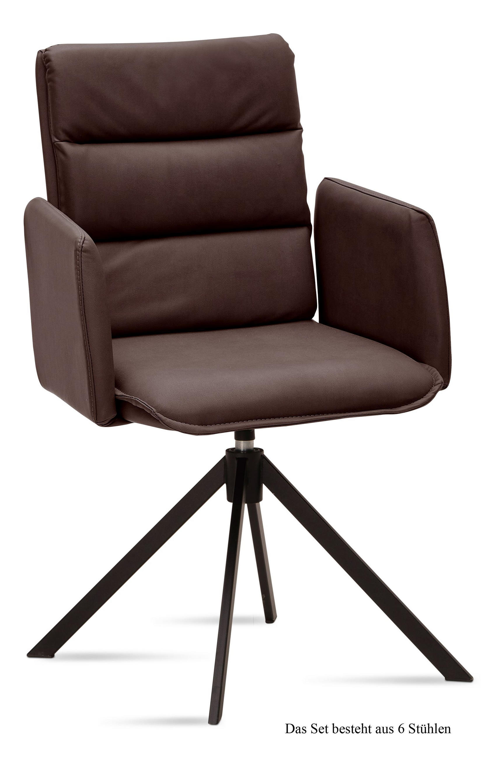 ARMLEHNSTUHL drehbar (6er-Set) Delila 52x92x60 Schwarz/Braun - Schwarz/Braun, Kunststoff (60/92/52cm) - 58aufmkessel