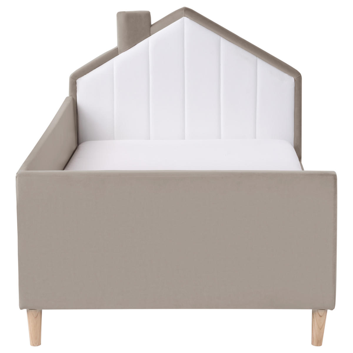 DĚTSKÁ POSTEL Domeček Sametová látka 90/200 cm Taupe Kervan - šedohnědá, textil (90/200cm) - Beliani