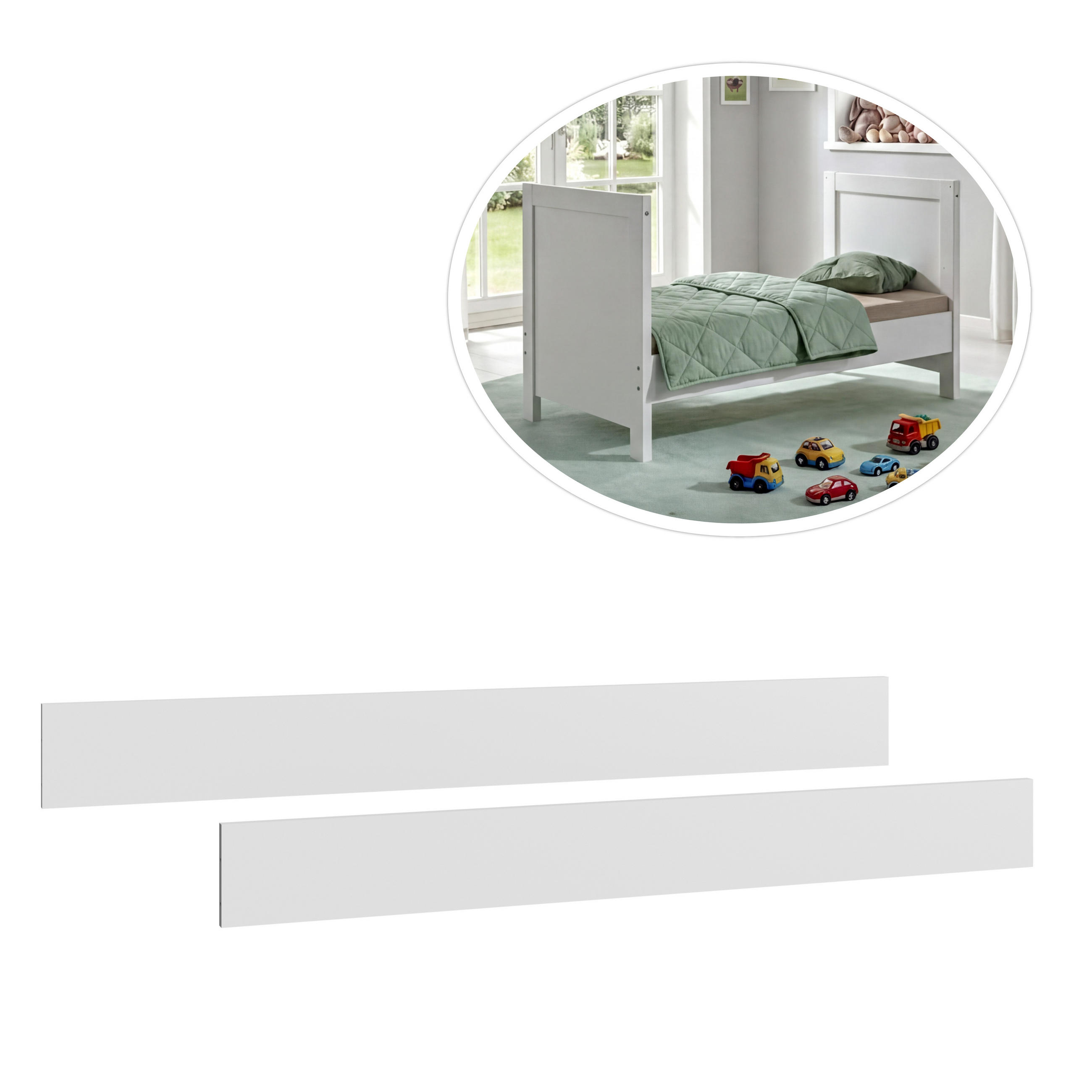 BABYZIMMER-ZUBEHÖR: Seitenteile B140/H19/T2 cm für Babybett zum Umbau als Juniorbett, Landhausstil Weiß / 22800-01 - Weiß, Holzwerkstoff/Metall - luma-home