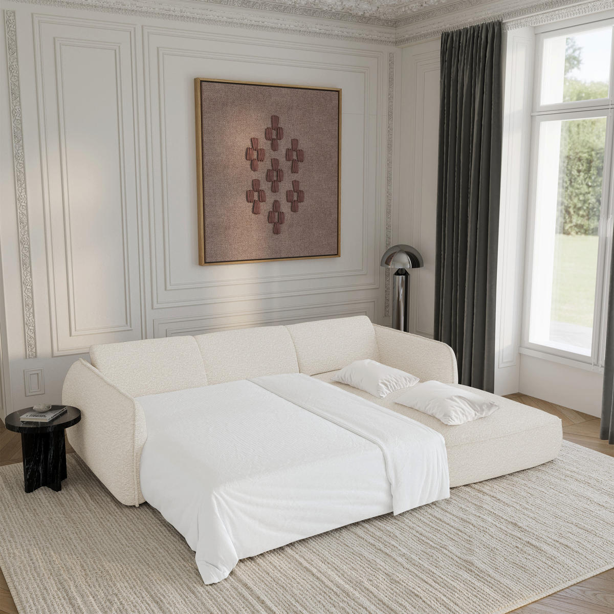 ECKSOFA RECHTS Bouclé-Stoff 274cm - Creme, Textil (274/174cm) - Sia Home
