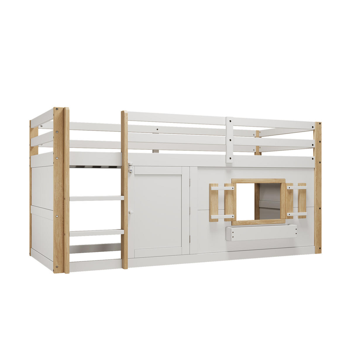 ETAGENBETT 90/200 cm DE-03104, mit Leiter und fle/iblem Spielbereich, in Weiß - Weiß, Holz/Holzwerkstoff (90/200cm) - ComfortXL