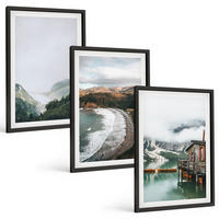 BILDER SET 3er Set - 40x60 cm Schwarzer Rahmen - Berge, Strand, Wolken, Wasser - Schwarz, Kunststoff (40/60cm) - TULUP