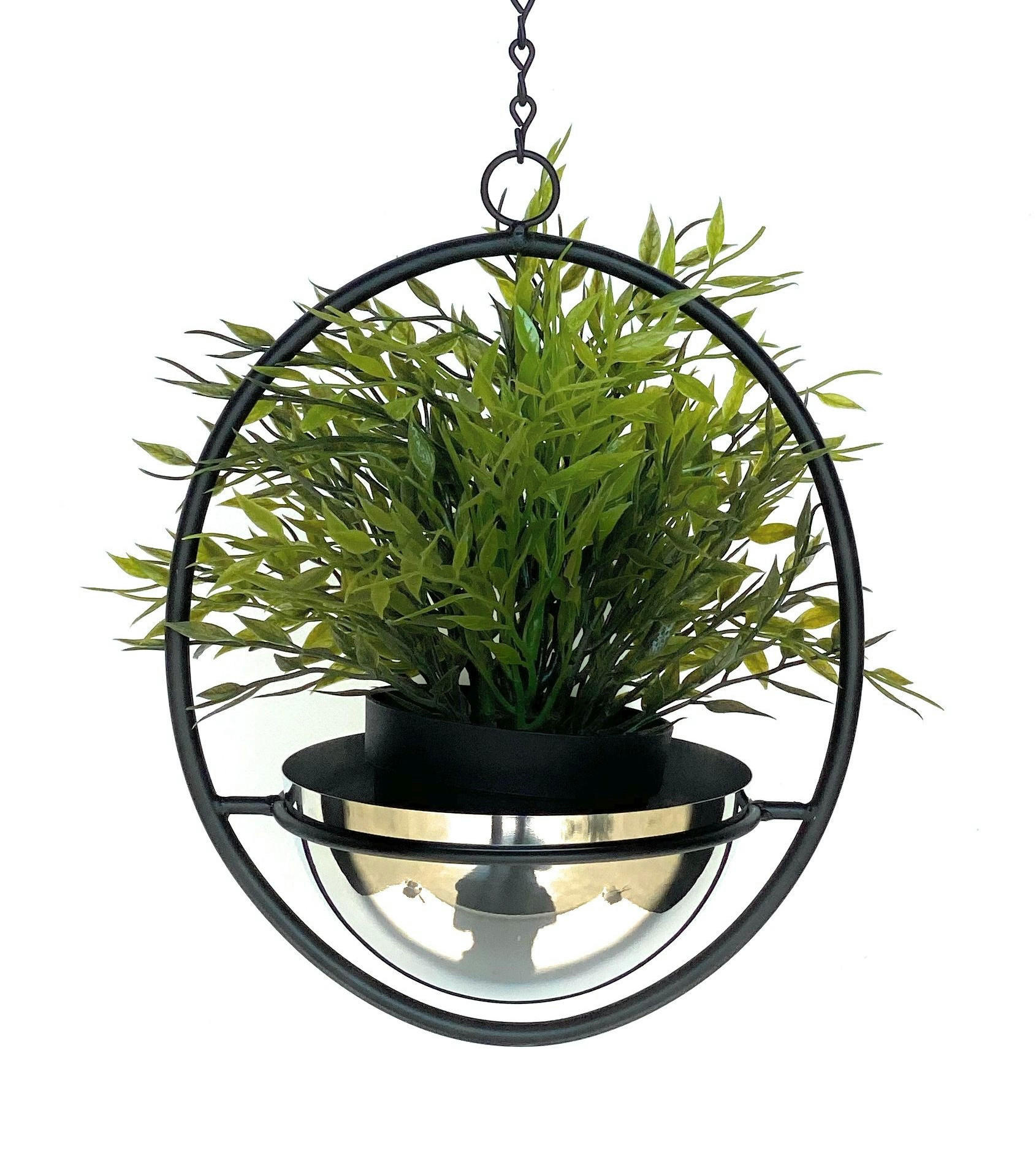BLUMENAMPEL mit Topf Silber Metall Wand 43 cm 96087 S - Schwarz, Metall (15/7.5/15cm) - DanDiBo