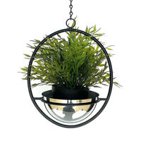 BLUMENAMPEL mit Topf Silber Metall Wand 43 cm 96087 S - Schwarz, Metall (15/7.5/15cm) - DanDiBo