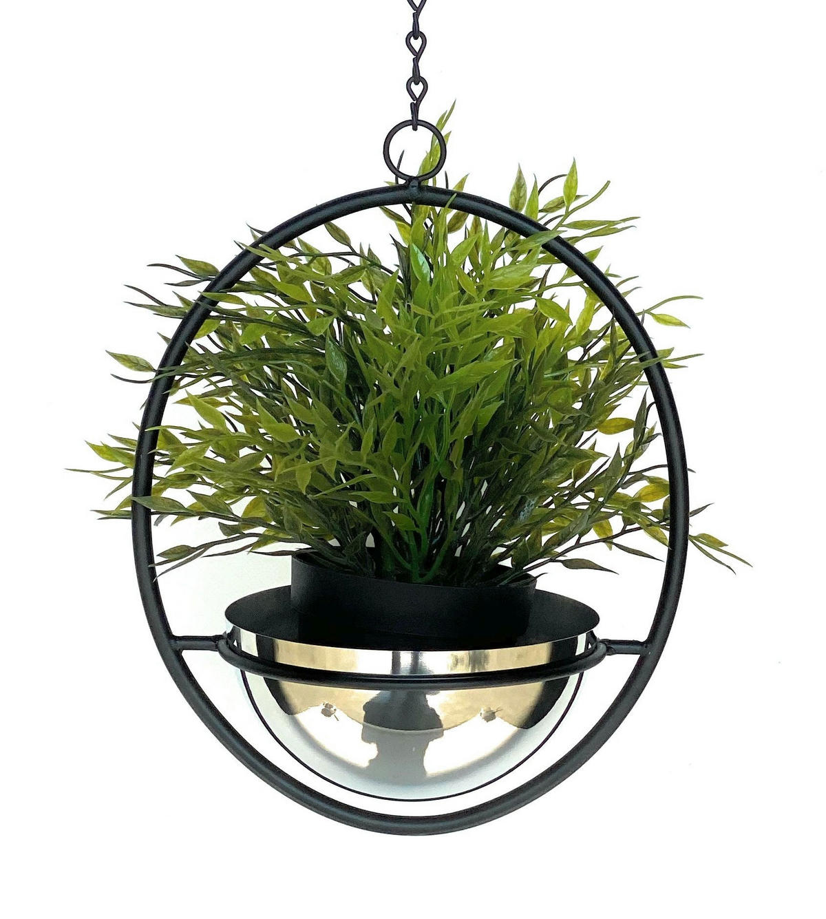 BLUMENAMPEL mit Topf Silber Metall Wand 43 cm 96087 S - Schwarz, Metall (15/7.5/15cm) - DanDiBo