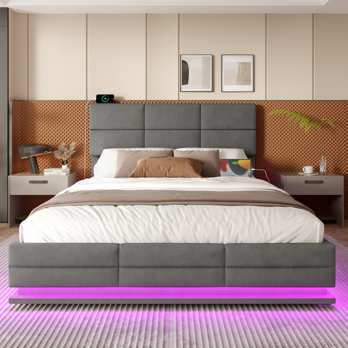 BETT mit Stauraum 140x200 cm Samt Dark Gray - Dunkelgrau, Metall (140/200cm) - Meubliv