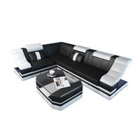 COUCH Bianchi Schwarz Weiß Büffelleder - Schwarz, Leder (271/196cm)