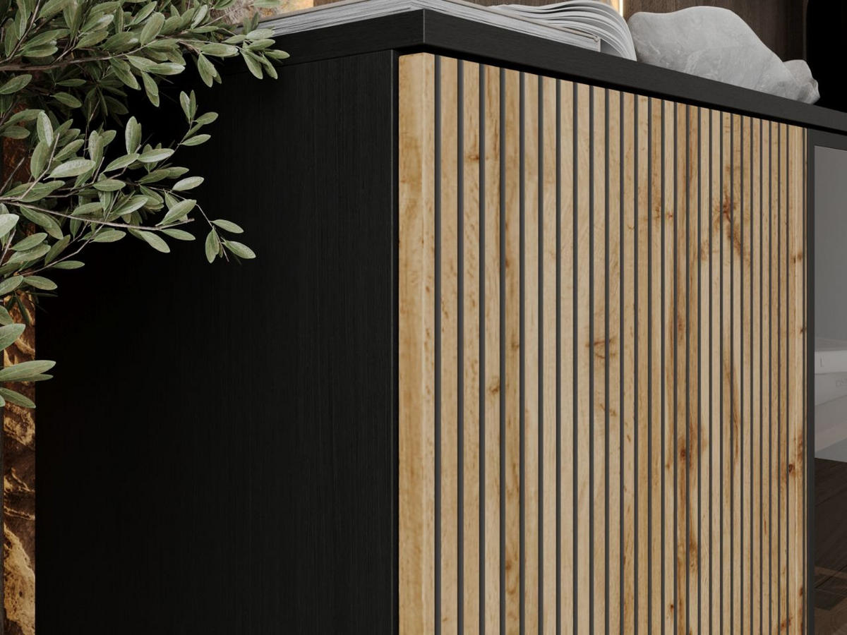 KOMMODE Graphit, Wotan Eichefarben 154/83/39 cm Deo - Eiche Wotan/Schwarz, Naturmaterialien/Glas (154/83/39cm) - Graingold